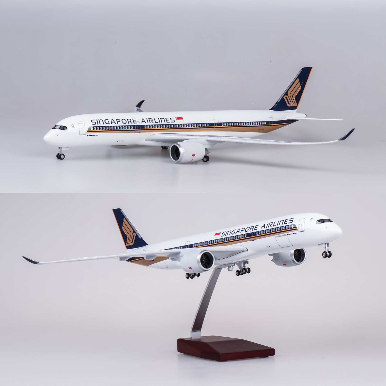 Model Kit Singapore - 47cm Großes Spielzeugflugzeug Singapur A350 Druckguss-Harz