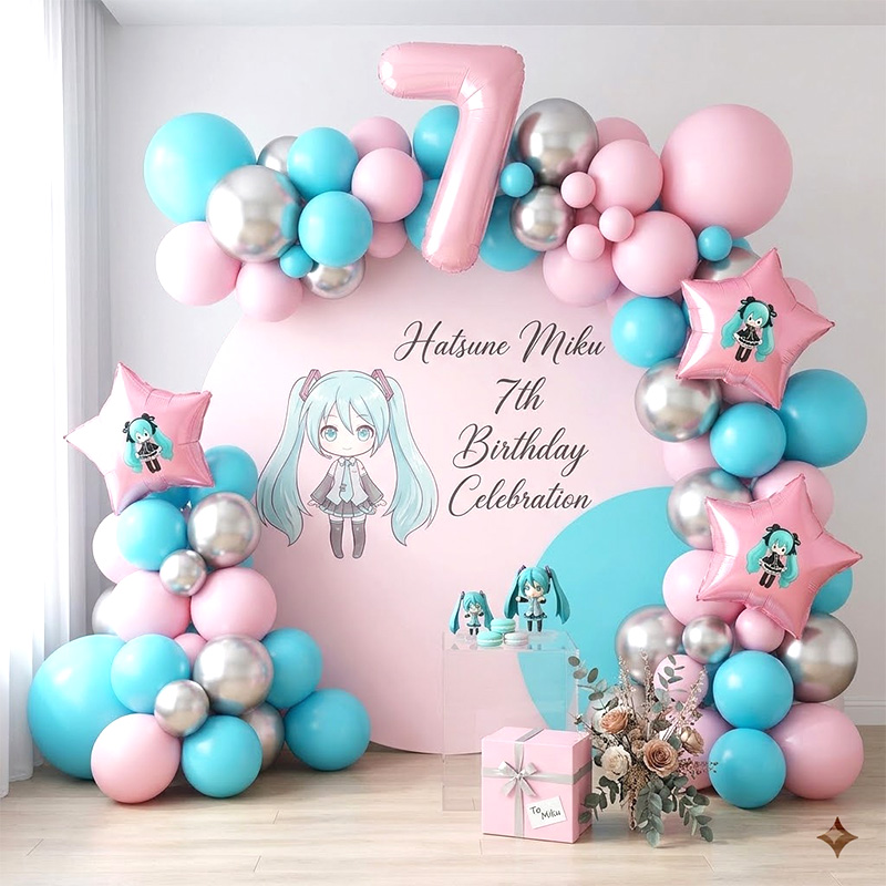 Model Kit Wall E - Hatsune Miku Virtuelle Sängerin Ballonbogen-Girlanden-Set, Türkis-Schwarz