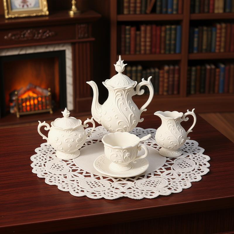 Model Kit Toy - 1 Set Simuliertes Mini-Blumenrelief-Geschirr-Modell Miniatur-Puppenhaus Teekanne