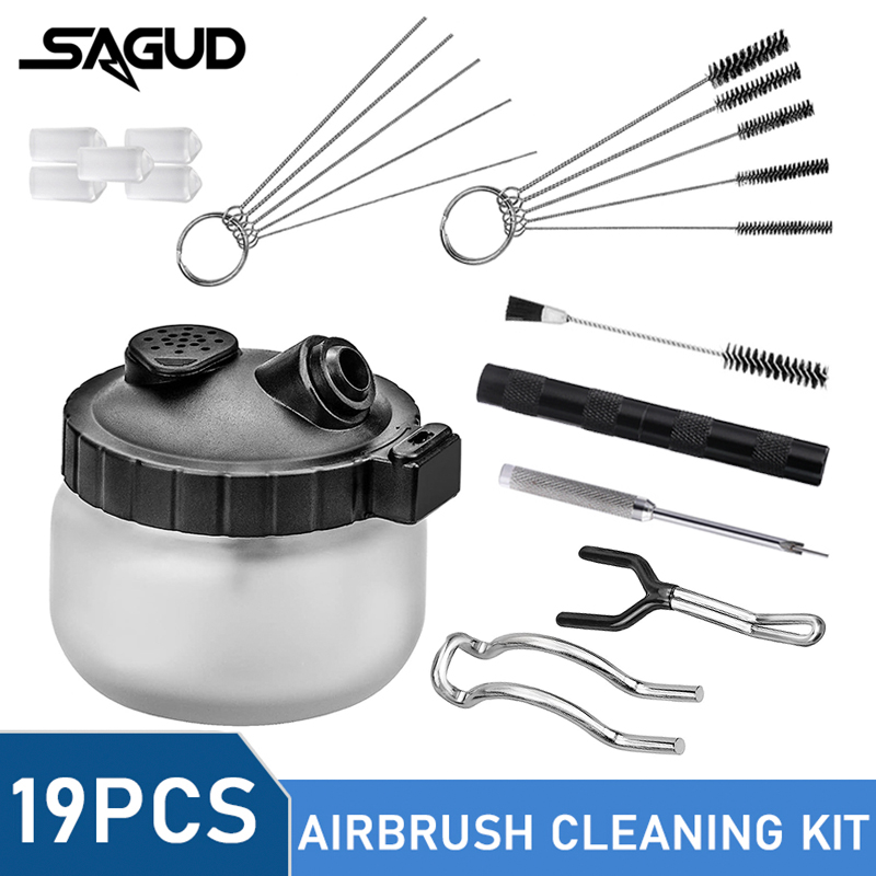 Model Kit Weapons - SAGUD 19-teiliges Airbrush-Reinigungsset Spritzpistolen-Reiniger-Set mit Reinigungstopf,
